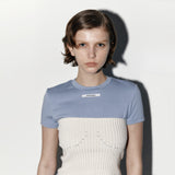 Slim label half tee Skyblue