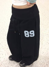 Pinbo Lettering Folding Wide Banding Sweatpants