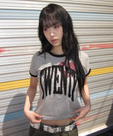 Untitled Drip Applique Ringer Crop Short Sleeve Gray