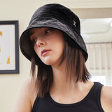VA Stud Over Dying Denim Drop Bucket Hat / Black