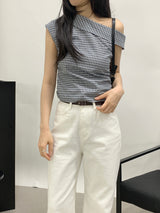 Sebit Check One-Off-Shoulder Blouse