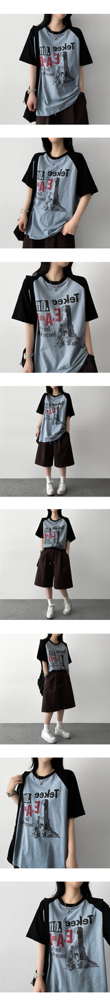 E-ID カラーラグランボクシーフィット半袖Tシャツ
