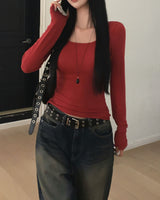 [MADE] Finger hole, square long sleeve T-shirt
