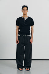 Need stripe wide denim pants(Black)