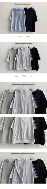 Zenc Track Line Short Sleeve Hooded Zip-Up