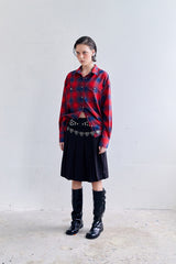 シルバーボタンチェックシャツ RED