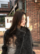 #Fluffy Boucle Ｈigh Neck Half Coat (4color)