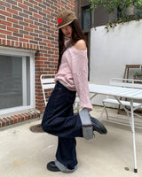 Mije Non-Fade Roll-Up Pocket Wide Denim Long Pants