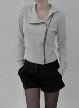Gad High Neck Zipper Collar Diagonal Zip-Up