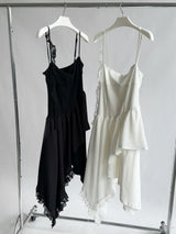 Unbalanced Square Sleeveless Slimming Frill Dress