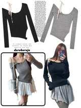 Uncut strap ribbed long-sleeved top