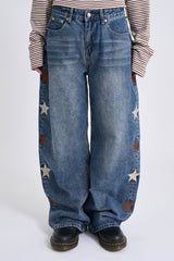 Star side patch denim pants