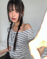 Anzo Stripe Off-Shoulder Short-Sleeved T-Shirt