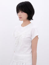 ドットフリルリボンTシャツ (IVORY)