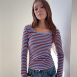 ストライプスクープネックTシャツ_ブルー