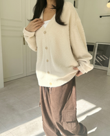 (UNISEX) シュガーパウダーオーバーサイズ5ボタンアンゴラカーディガン - NEW 2 COLOR