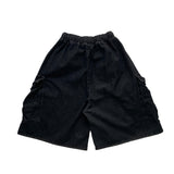 Dark denim balloon bermuda pants