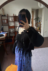 フリンジVネックニットトップ (BLACK)