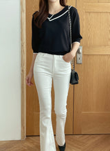 Roven Color Matching Collar Half-Length Knit