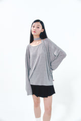 Knit Tie Long Sleeve Set Gray