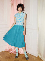 Printed loose ocean blue polka dot umbrella skirt