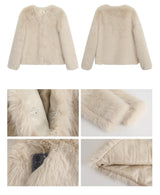 V-neck quilted ivory fur jacket