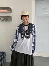 ライアンプリンティングボーダーオーバー長袖Tシャツ