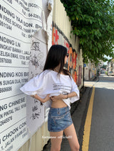 Barcode unbuttoned shoulder loose fit tee