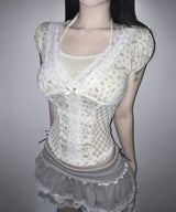 floral puff lace tee (3colors)