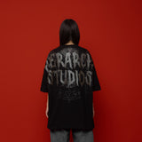 HIERARCHY STUDIOS Spellbound - ブラックグランジワイドオーバーサイズTシャツ
