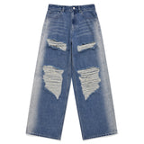 CHERRY DAMAGE WASHING WIDE DENIM-FIT PANTS [BLUE]