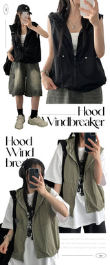 Isen Nylon High Neck Hooded Vest Zip-Up