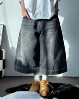 UP SIDE DOWN BACK PATCH CARGO BALLOON DENIM BERMUDA 🩵🖤2COLOR