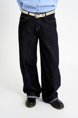 Non-fade slub low denim pants