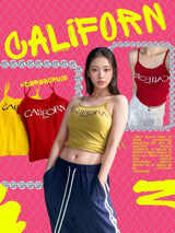 yellow lettering padded sleeveless tee