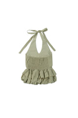 Gingham halter blouse_khaki
