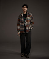 COZY HAIRY CHECK JACKET NAVY