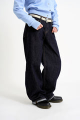 Non-fade slub low denim pants