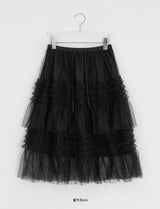 Juril Mesh Frill Tiered Elastic Midi Skirt