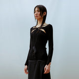 Hole Strap Knit Top (BLACK)
