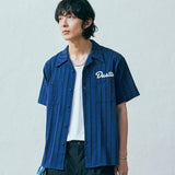 dustin chain stitch bowling shirt navy