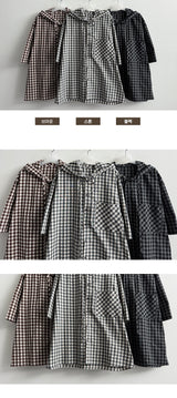 エミエウ ボクシー フィット チェック フーディー ショートスリーブ シャツ