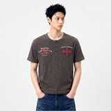 スラブヘンリーネッククロップドTシャツユニオンジャック チャコール