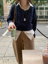 [MADE] Penton Cable V-Neck Crop Knit