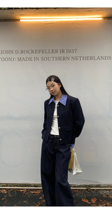 Checkered collar two-piece tweed jacket