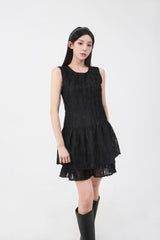 Double Frill Sleeveless Onepiece_black
