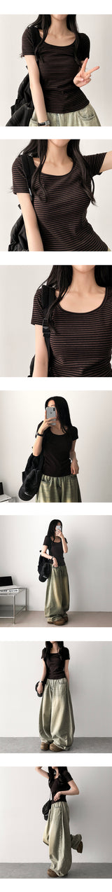Newo Spandex Stripe Dangara Short Sleeve T-shirt