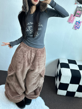 TEDDY BABY 🤎🐻🧸 OVER CARGO STRING FUR PANTS 💚🤎🖤🧡4COLOR