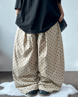 5000SOLD DOT-PATTERN 2PINTITUCK BALLOON PANTS🤎🍰🖤💚4COLOR