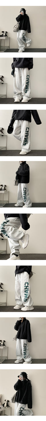 Bump Lettering wide string napping banding wide pants